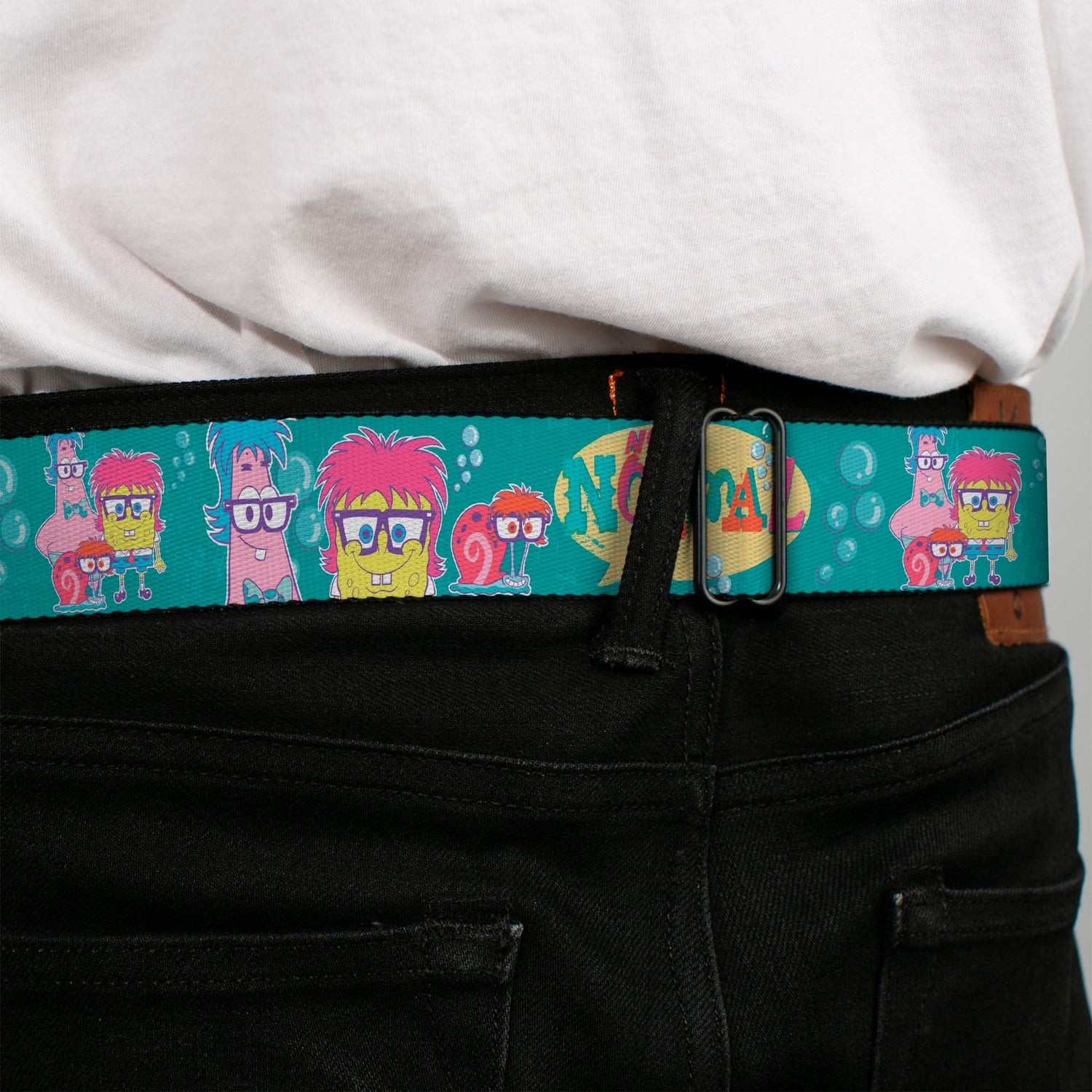 SpongeBob SquarePants Seatbelt Belt SpongeBob & Friends Close - Up Faces Full Color Aqua - Paramount Shop