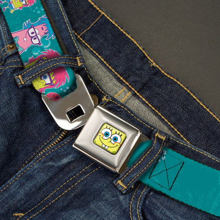 SpongeBob SquarePants Seatbelt Belt SpongeBob & Friends Close - Up Faces Full Color Aqua - Paramount Shop