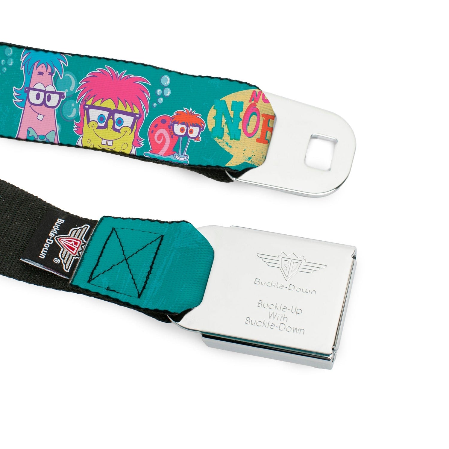 SpongeBob SquarePants Seatbelt Belt SpongeBob & Friends Close - Up Faces Full Color Aqua - Paramount Shop