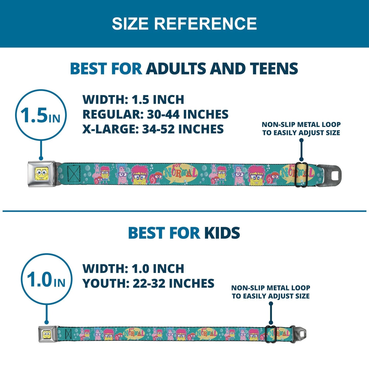 SpongeBob SquarePants Seatbelt Belt SpongeBob & Friends Close - Up Faces Full Color Aqua - Paramount Shop