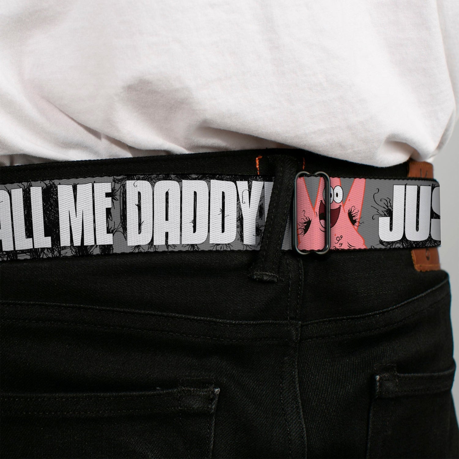 SpongeBob SquarePants Seatbelt Belt SpongeBob & Patrick Faces Full Color Gray/Black/White. - Paramount Shop