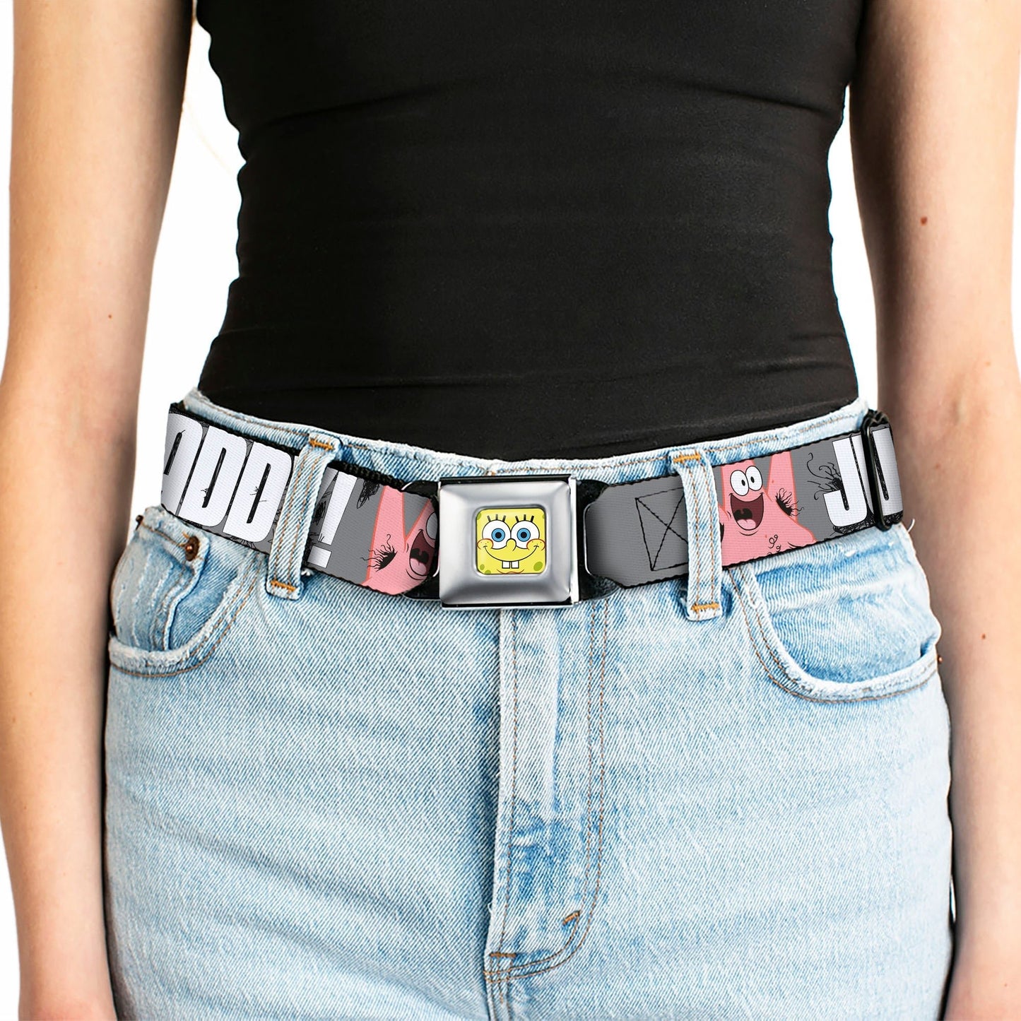 SpongeBob SquarePants Seatbelt Belt SpongeBob & Patrick Faces Full Color Gray/Black/White. - Paramount Shop