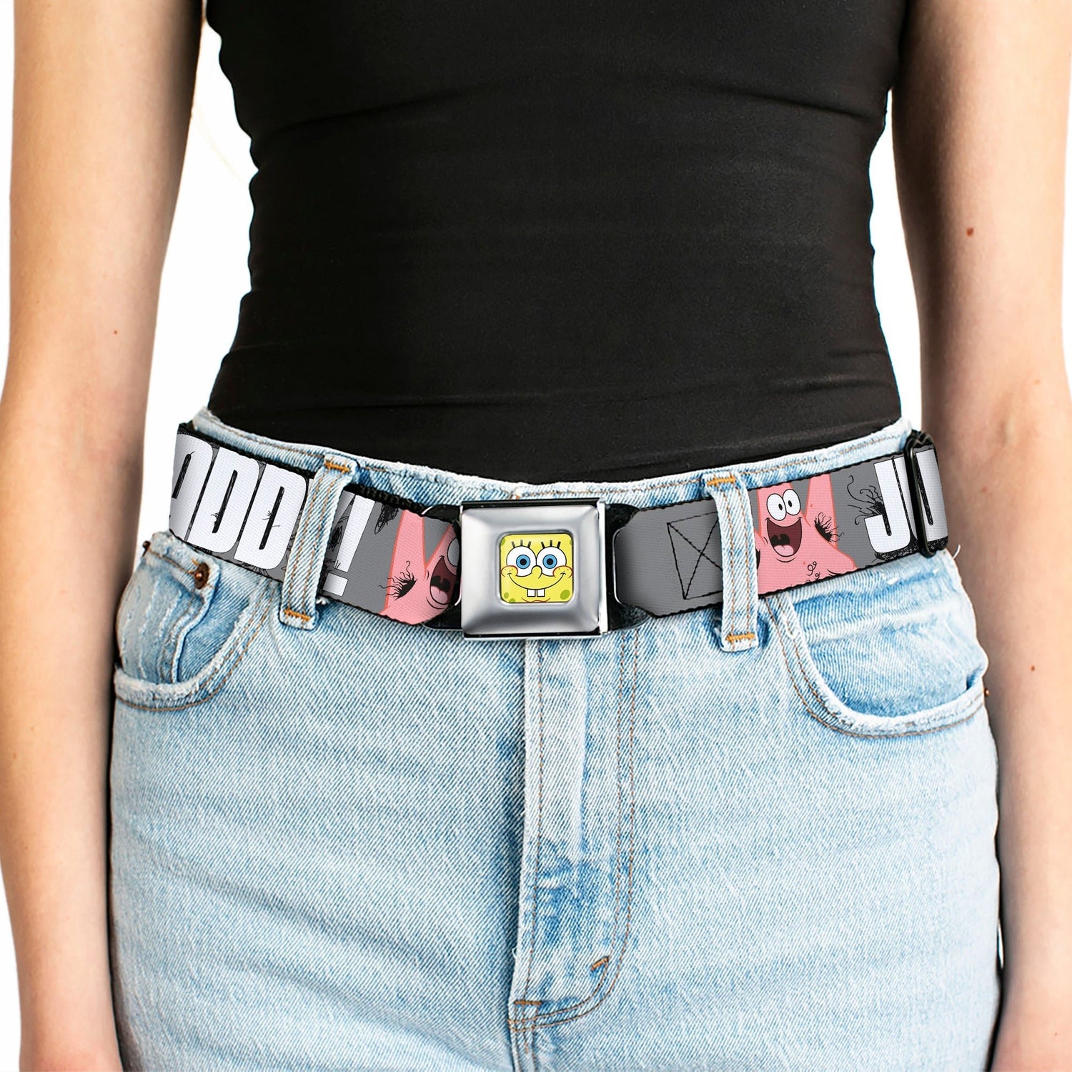 SpongeBob SquarePants Seatbelt Belt SpongeBob & Patrick Faces Full Color Gray/Black/White. - Paramount Shop