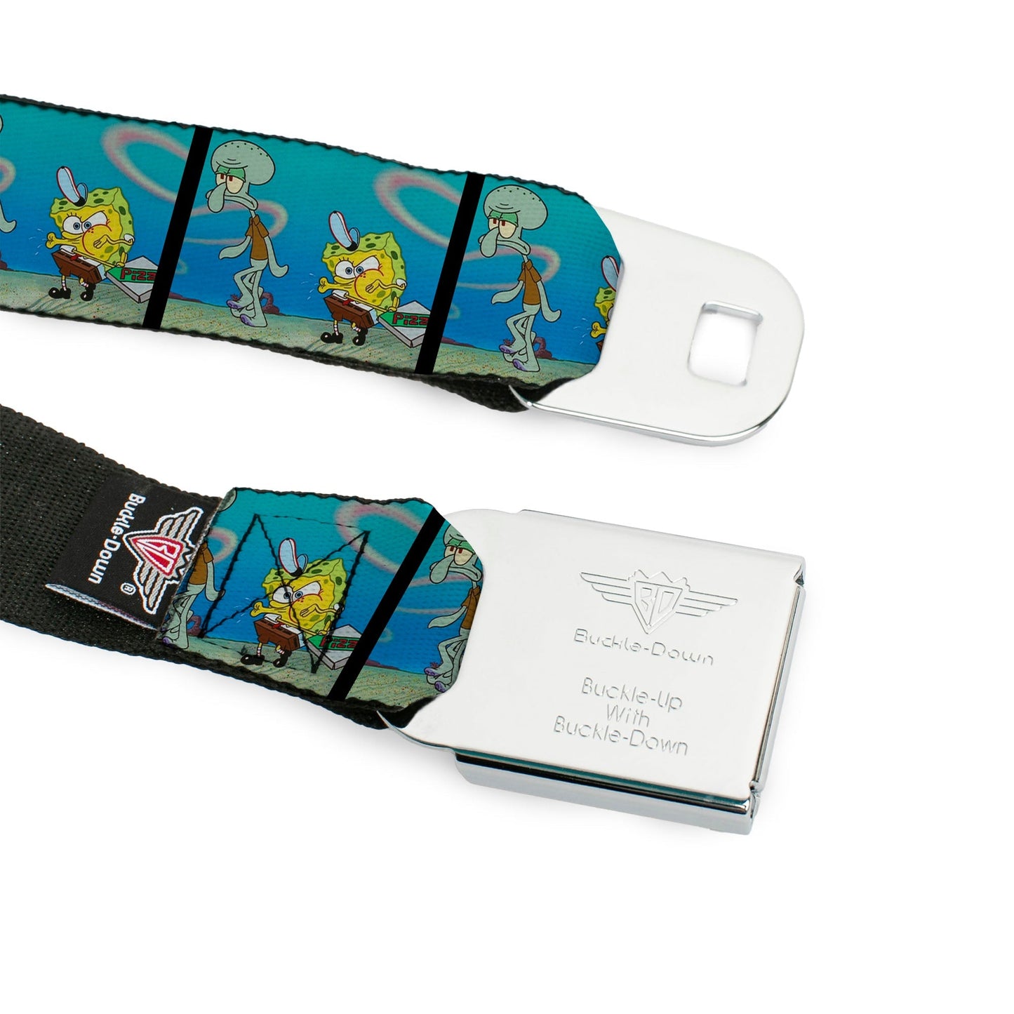 SpongeBob SquarePants Seatbelt Belt SpongeBob & Squidward Pizza Scene Black/Blue - Paramount Shop