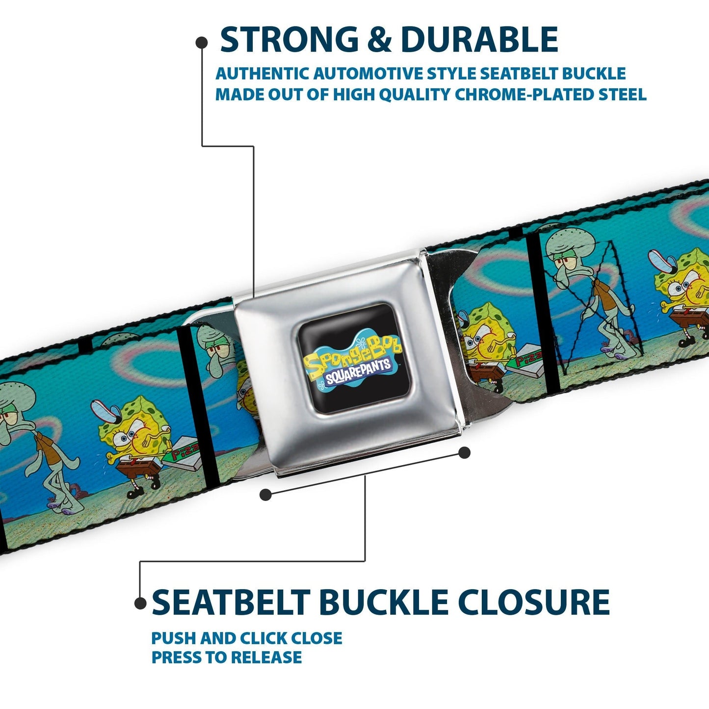 SpongeBob SquarePants Seatbelt Belt SpongeBob & Squidward Pizza Scene Black/Blue - Paramount Shop