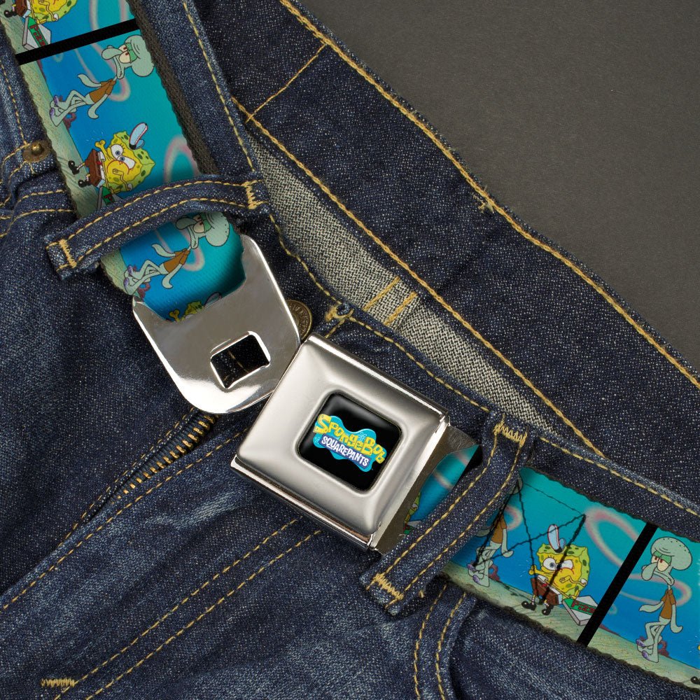 SpongeBob SquarePants Seatbelt Belt SpongeBob & Squidward Pizza Scene Black/Blue - Paramount Shop