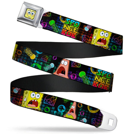 SpongeBob SquarePants Seatbelt Belt Surprised Face Close - Up Full Color Black Multi - Color - Paramount Shop