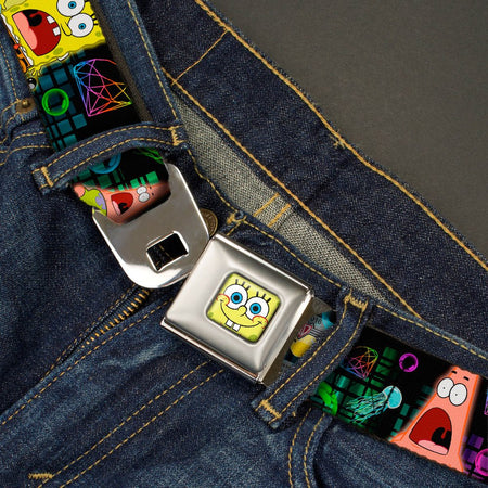 SpongeBob SquarePants Seatbelt Belt Surprised Face Close - Up Full Color Black Multi - Color - Paramount Shop