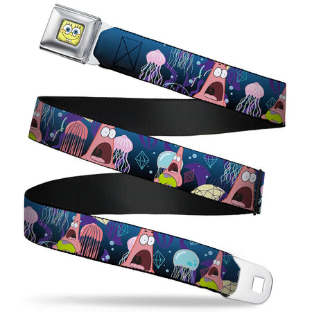 SpongeBob SquarePants Seatbelt Belt Surprised Patrick Starfish Jellyfish Webbing Full Color Blue Purple Pink - Paramount Shop