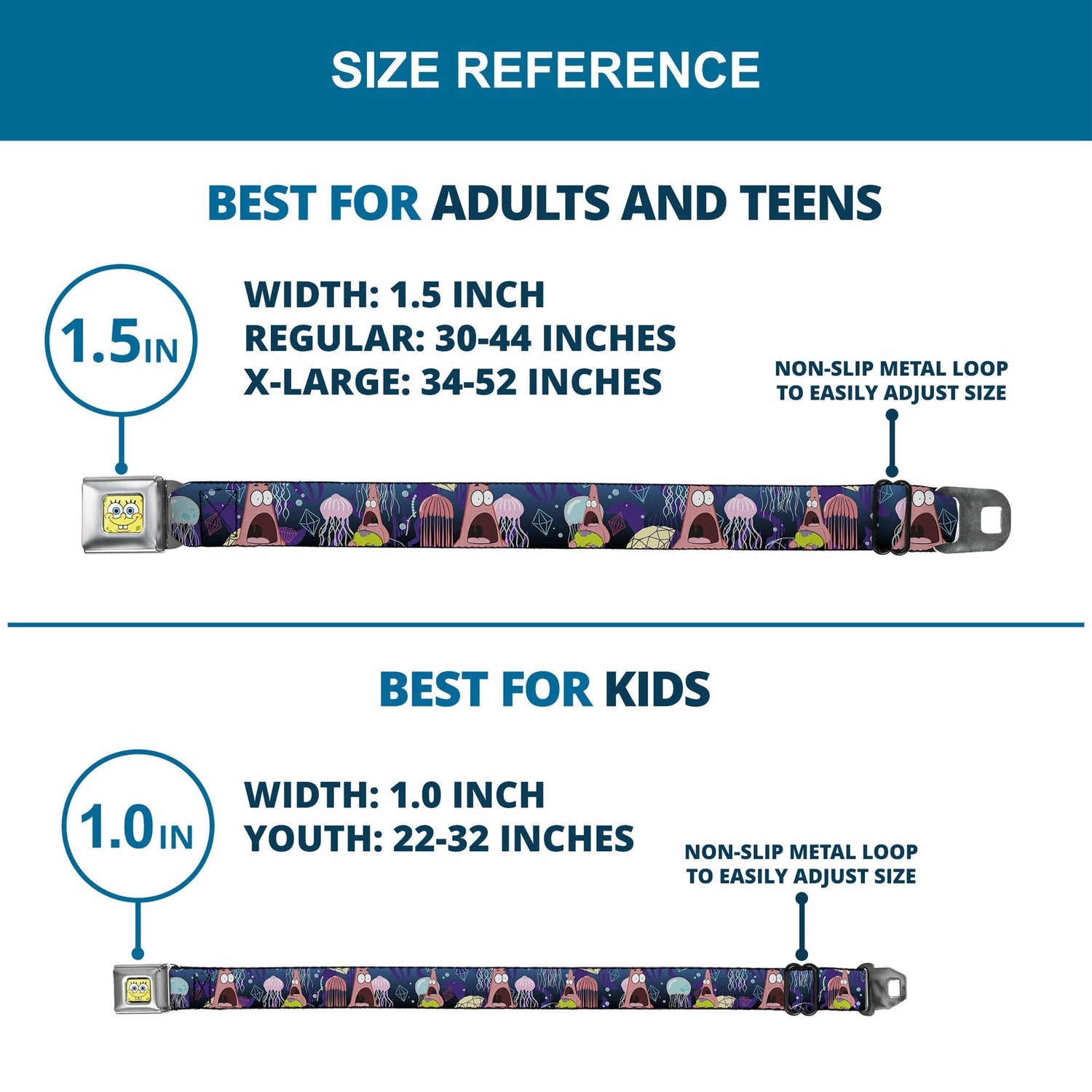 SpongeBob SquarePants Seatbelt Belt Surprised Patrick Starfish Jellyfish Webbing Full Color Blue Purple Pink - Paramount Shop