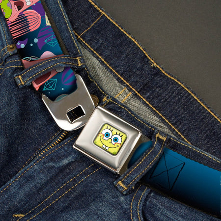 SpongeBob SquarePants Seatbelt Belt Surprised Patrick Starfish Jellyfish Webbing Full Color Blue Purple Pink - Paramount Shop