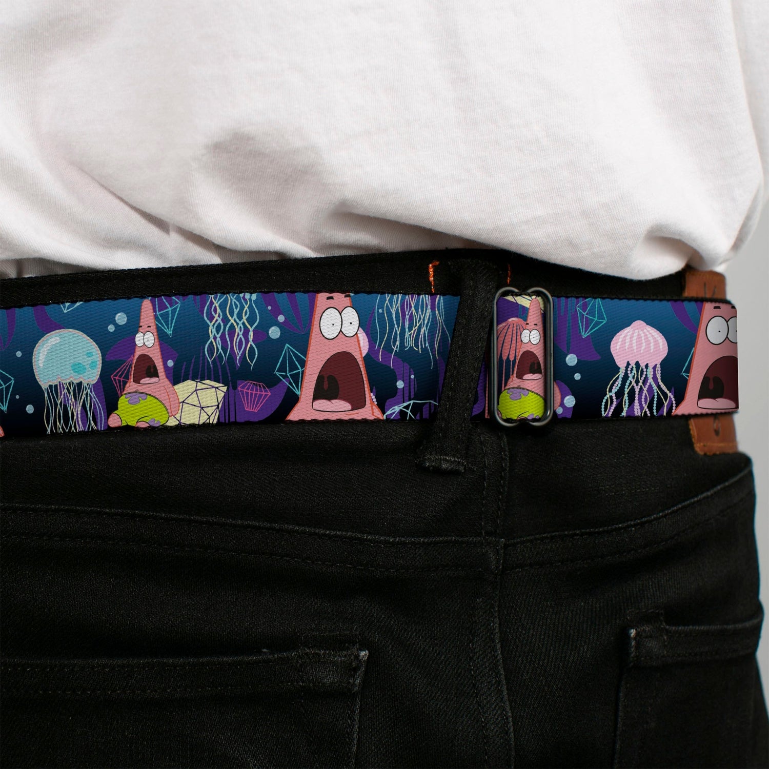 SpongeBob SquarePants Seatbelt Belt Surprised Patrick Starfish Jellyfish Webbing Full Color Blue Purple Pink - Paramount Shop