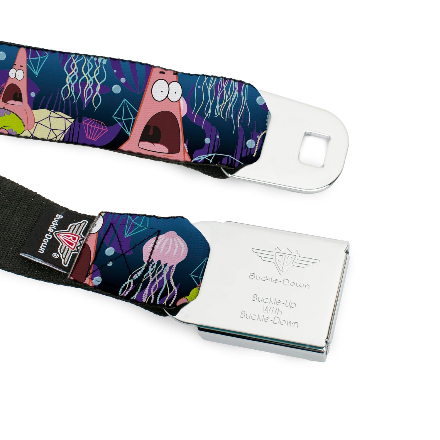 SpongeBob SquarePants Seatbelt Belt Surprised Patrick Starfish Jellyfish Webbing Full Color Blue Purple Pink - Paramount Shop