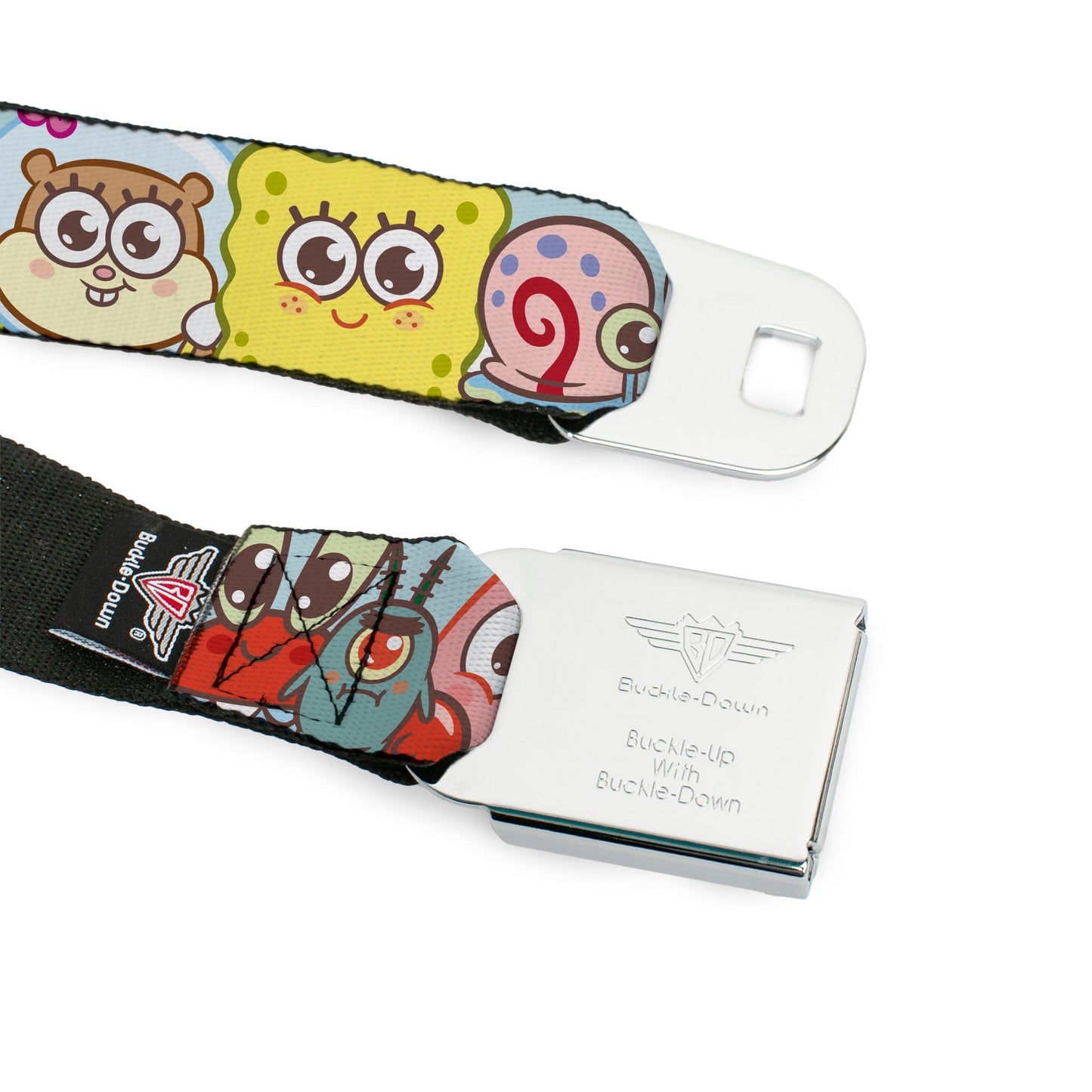 SpongeBob SquarePants Seatbelt Belt Title Logo & Friends Faces Full Color Light Blue Webbing - Paramount Shop