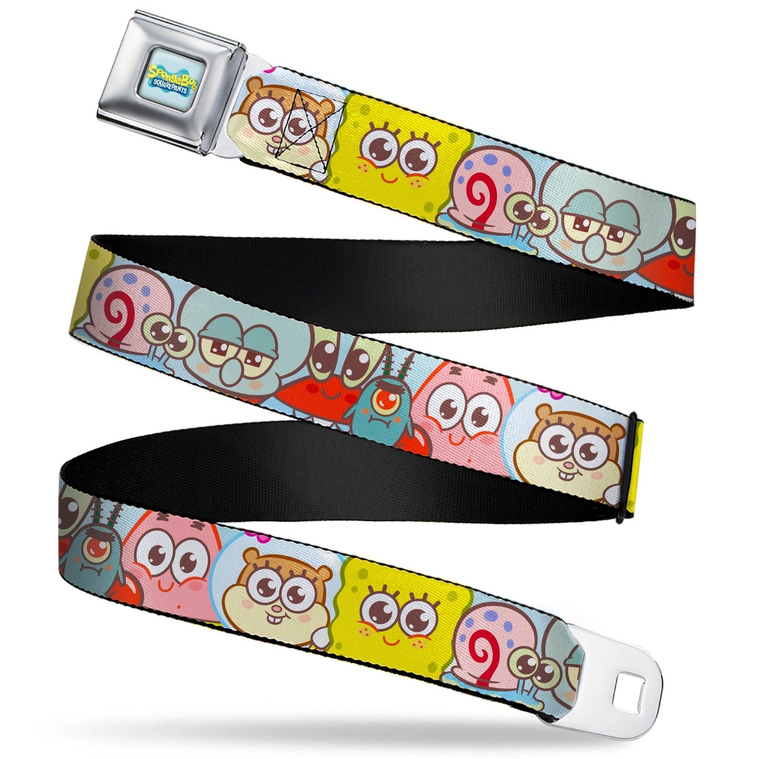 SpongeBob SquarePants Seatbelt Belt Title Logo & Friends Faces Full Color Light Blue Webbing - Paramount Shop