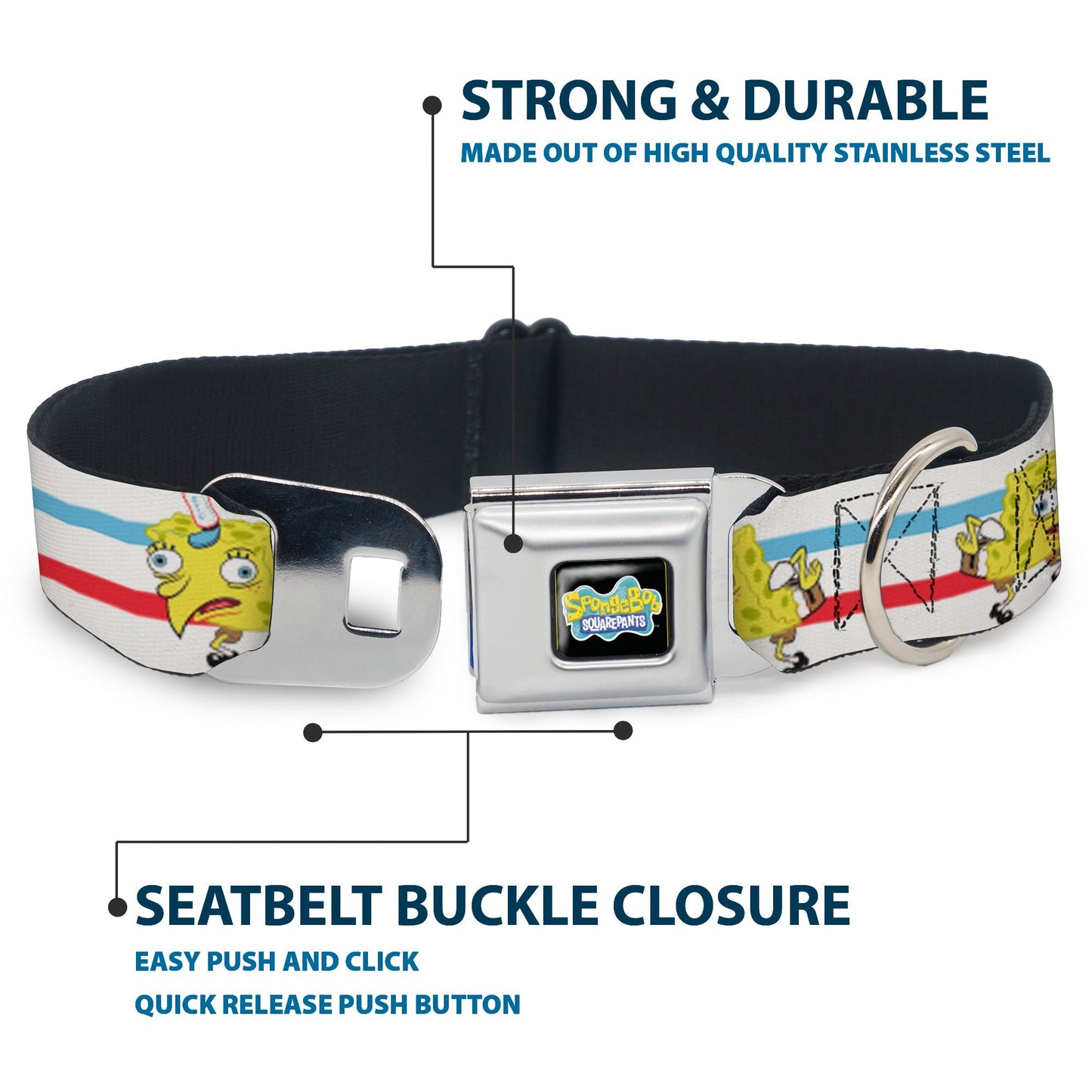 SpongeBob SquarePants Seatbelt Dog Collar Mocking SpongeBob Pose Stripe Black Full Color - Paramount Shop