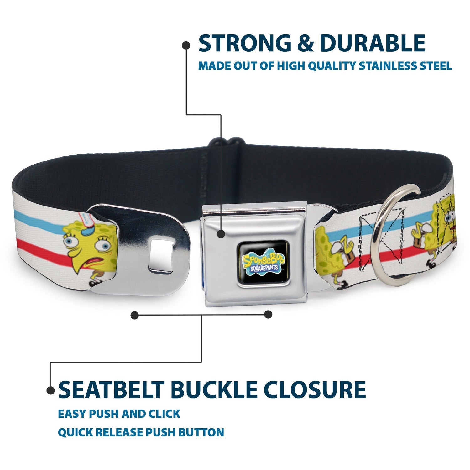 SpongeBob SquarePants Seatbelt Dog Collar Mocking SpongeBob Pose Stripe Black Full Color - Paramount Shop