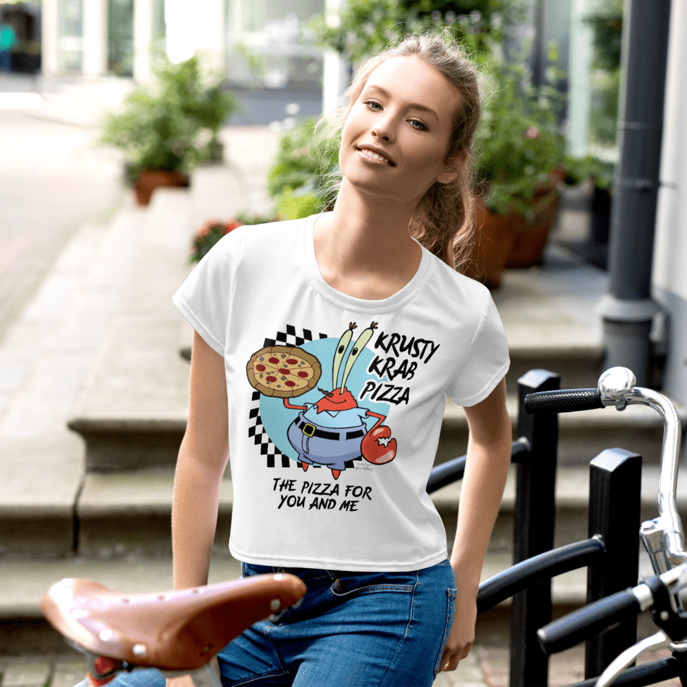 SpongeBob SquarePants The Krusty Krab Pizza Women's All - Over Print Crop T - Shirt - Paramount Shop