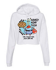 Spongebob Schwammkopf die Krusty Krabbe Pizza Womens Cropped Fleece Hooded Sweatshirt - Weiß / Sm