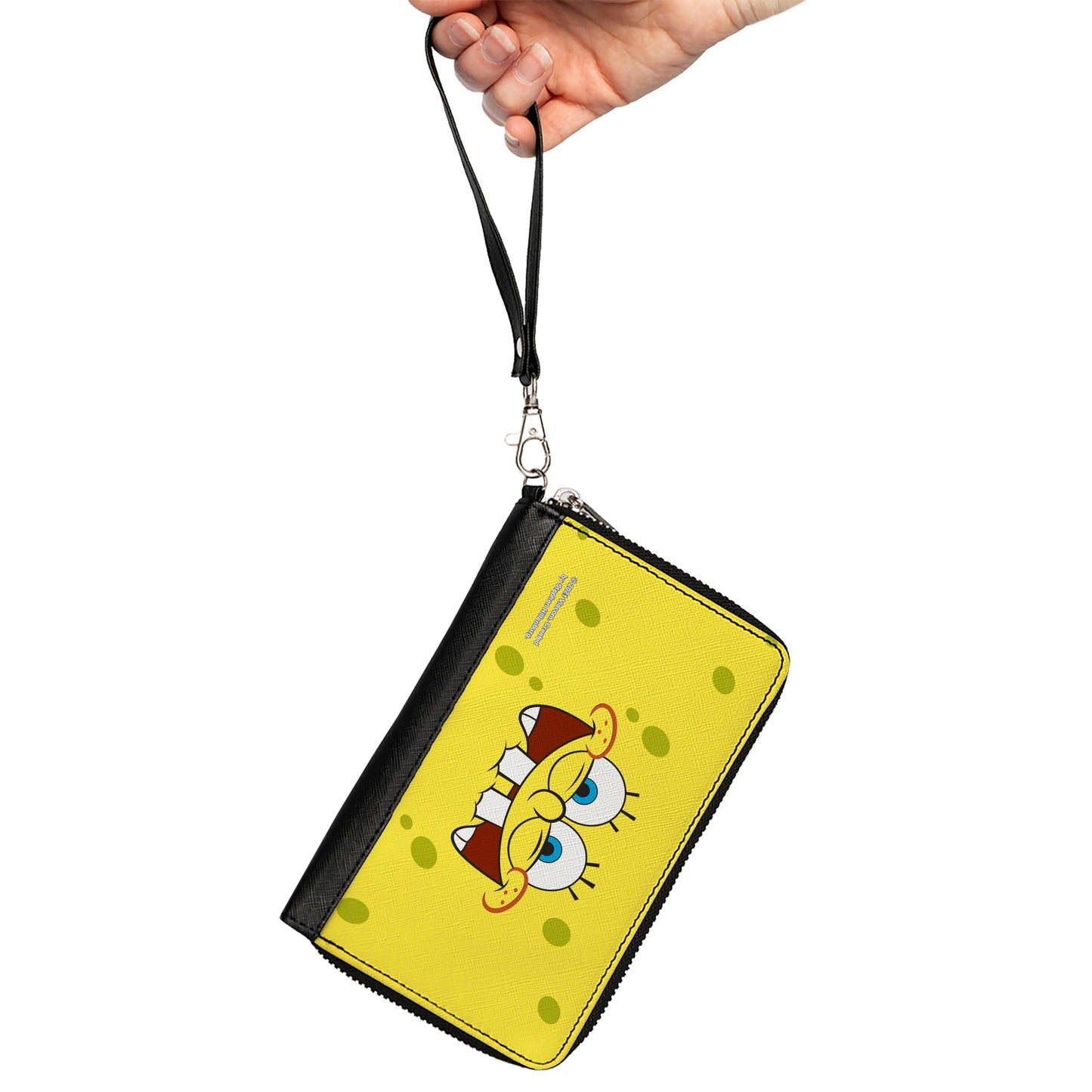 SpongeBob SquarePants Wallet Biting Lip Face Centered Zip Around Vegan Leather. - Paramount Shop