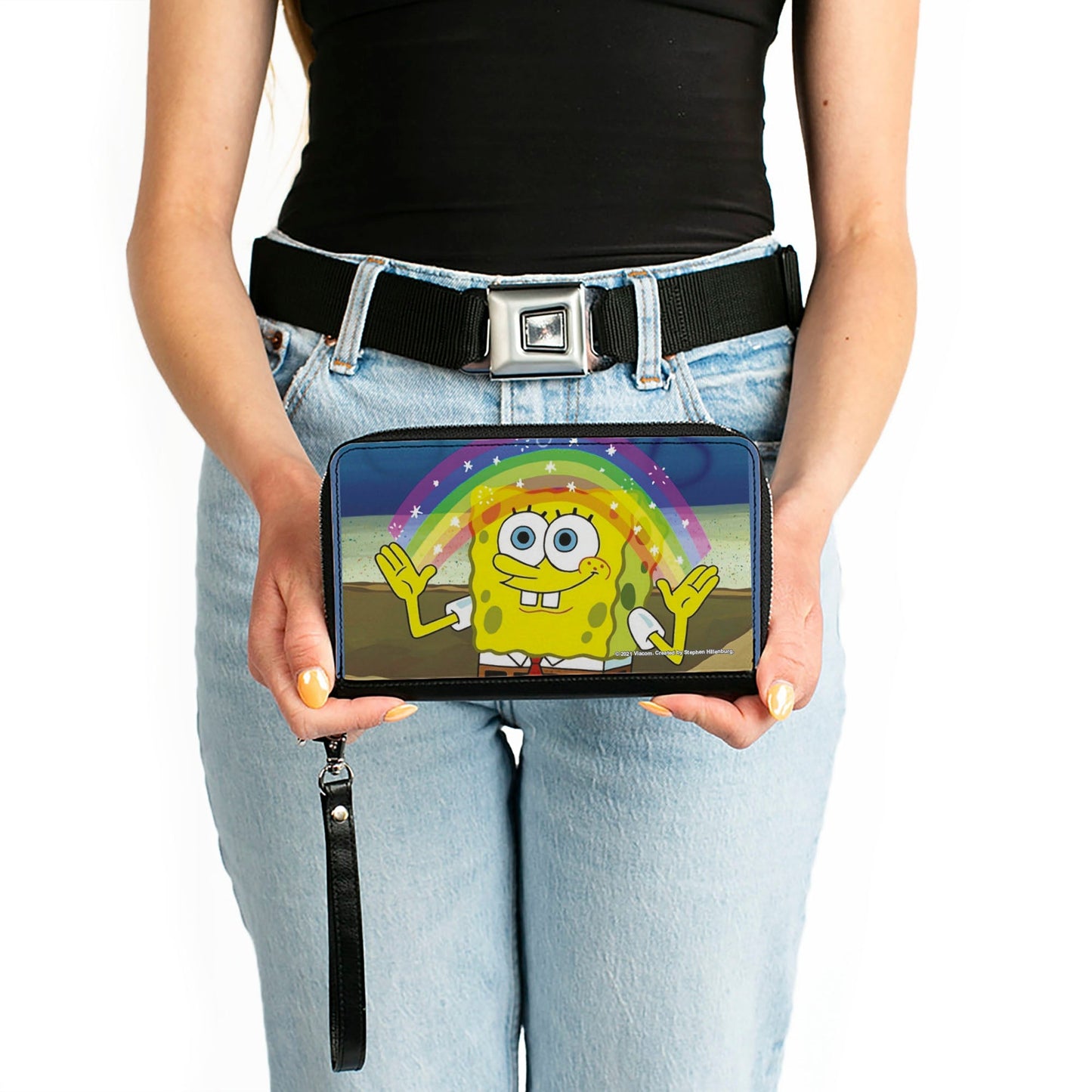 SpongeBob SquarePants Wallet Imagination Smiling Rainbow Pose Zip Around Vegan Leather - Paramount Shop