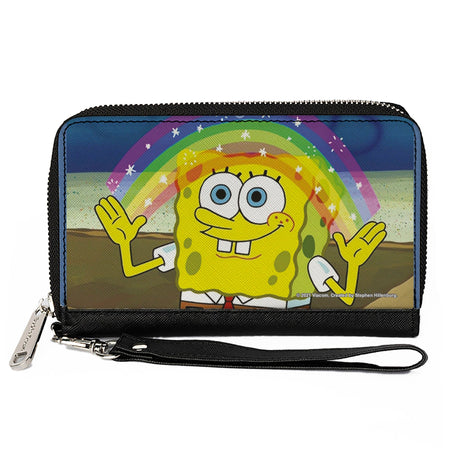 SpongeBob SquarePants Wallet Imagination Smiling Rainbow Pose Zip Around Vegan Leather - Paramount Shop