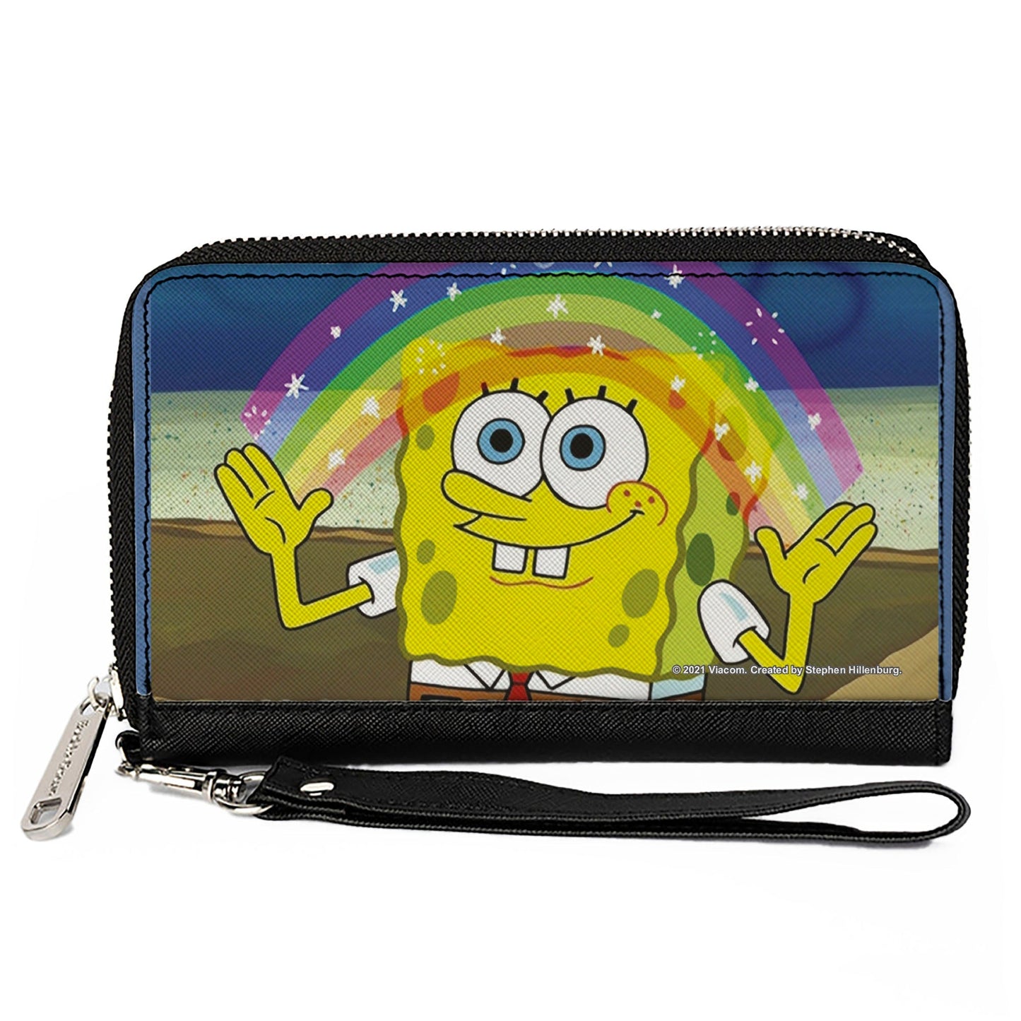 SpongeBob SquarePants Wallet Imagination Smiling Rainbow Pose Zip Around Vegan Leather - Paramount Shop