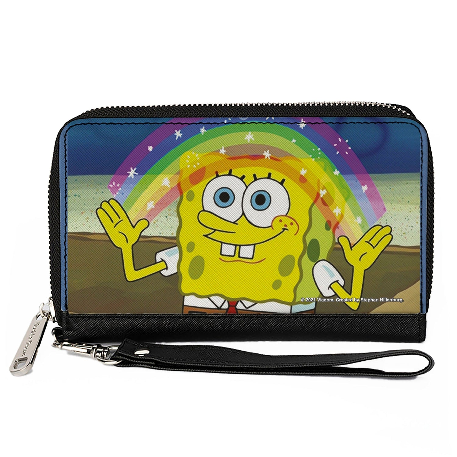 SpongeBob SquarePants Wallet Imagination Smiling Rainbow Pose Zip Around Vegan Leather - Paramount Shop