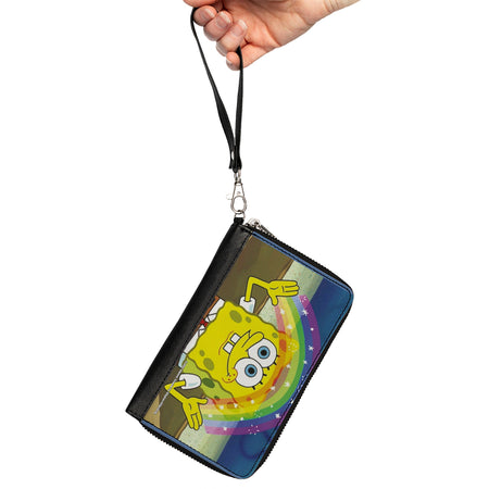 SpongeBob SquarePants Wallet Imagination Smiling Rainbow Pose Zip Around Vegan Leather - Paramount Shop