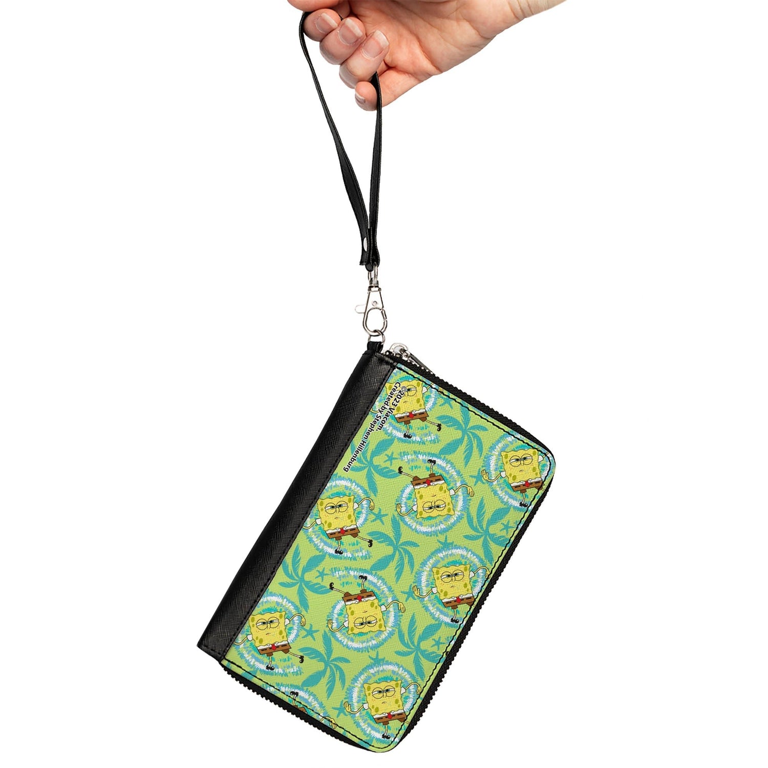 SpongeBob SquarePants Wallet Wavy Noodle Arm Pose Tropical Tie Dye Zip Around Green Blue White - Paramount Shop
