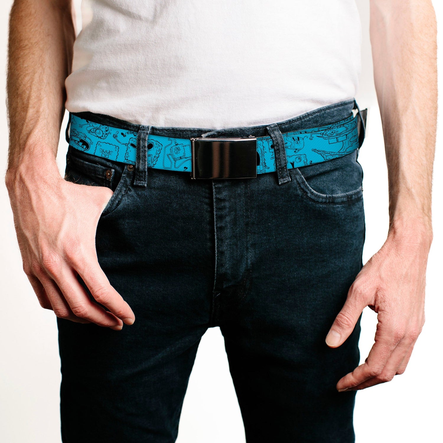 SpongeBob SquarePants Web Belt Doodle Poses Black Buckle Blue/Black Webbing - Paramount Shop