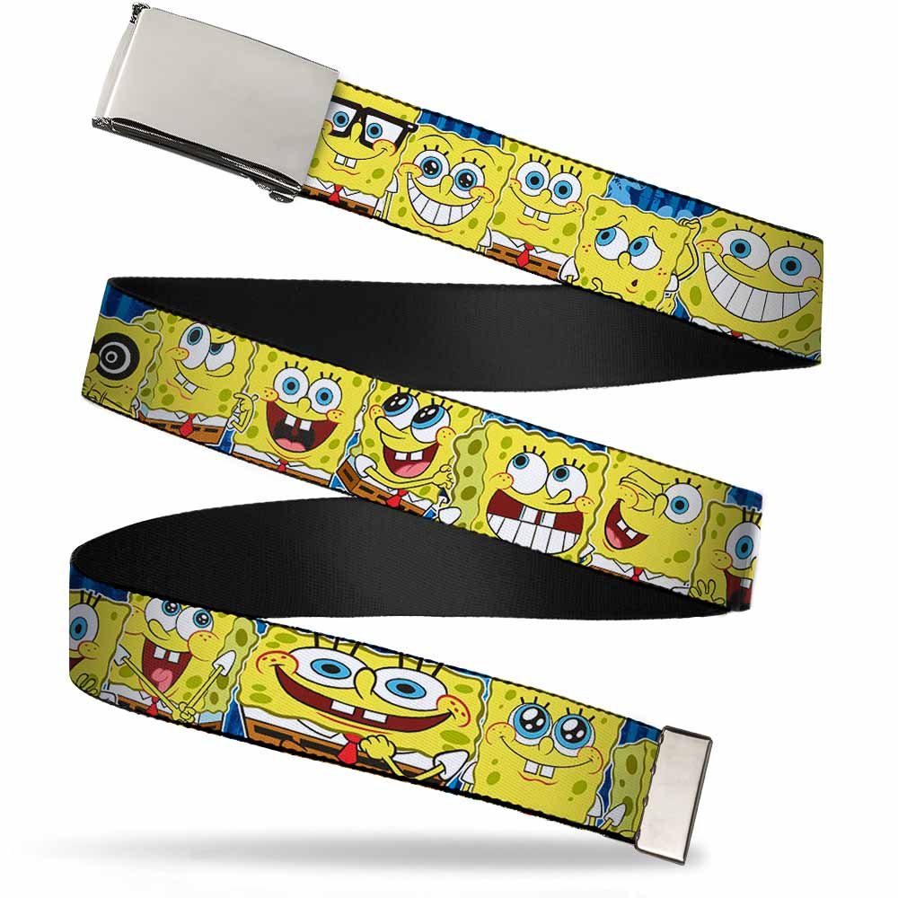 SpongeBob SquarePants Web Belt Expressions Stripe Chrome Buckle Blue - Paramount Shop