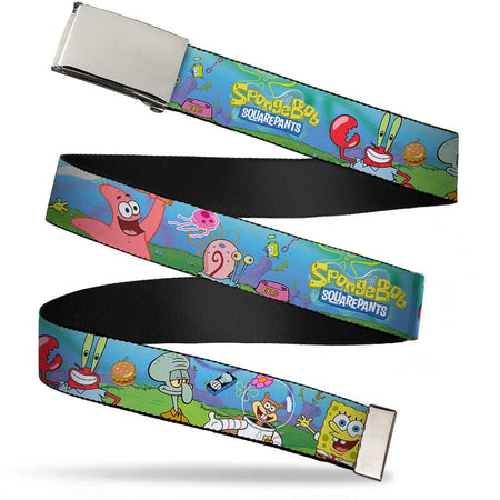 SpongeBob SquarePants Web Belt featuring SpongeBob & Friends Logo and Chrome Buckle - Paramount Shop