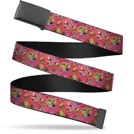 SpongeBob SquarePants Web Belt Funky Character Swirl Collage Adjustable Pink Black - Paramount Shop