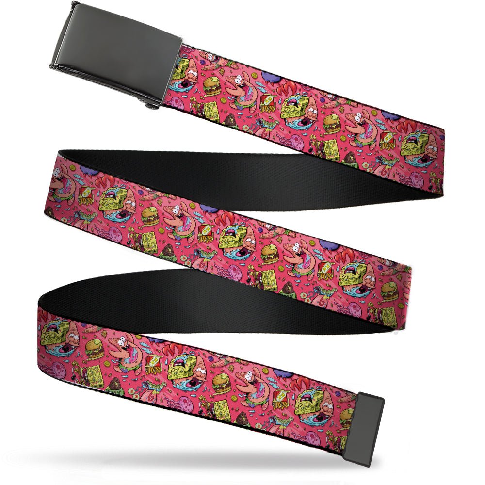 SpongeBob SquarePants Web Belt Funky Character Swirl Collage Adjustable Pink Black - Paramount Shop