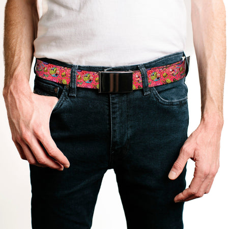 SpongeBob SquarePants Web Belt Funky Character Swirl Collage Adjustable Pink Black - Paramount Shop