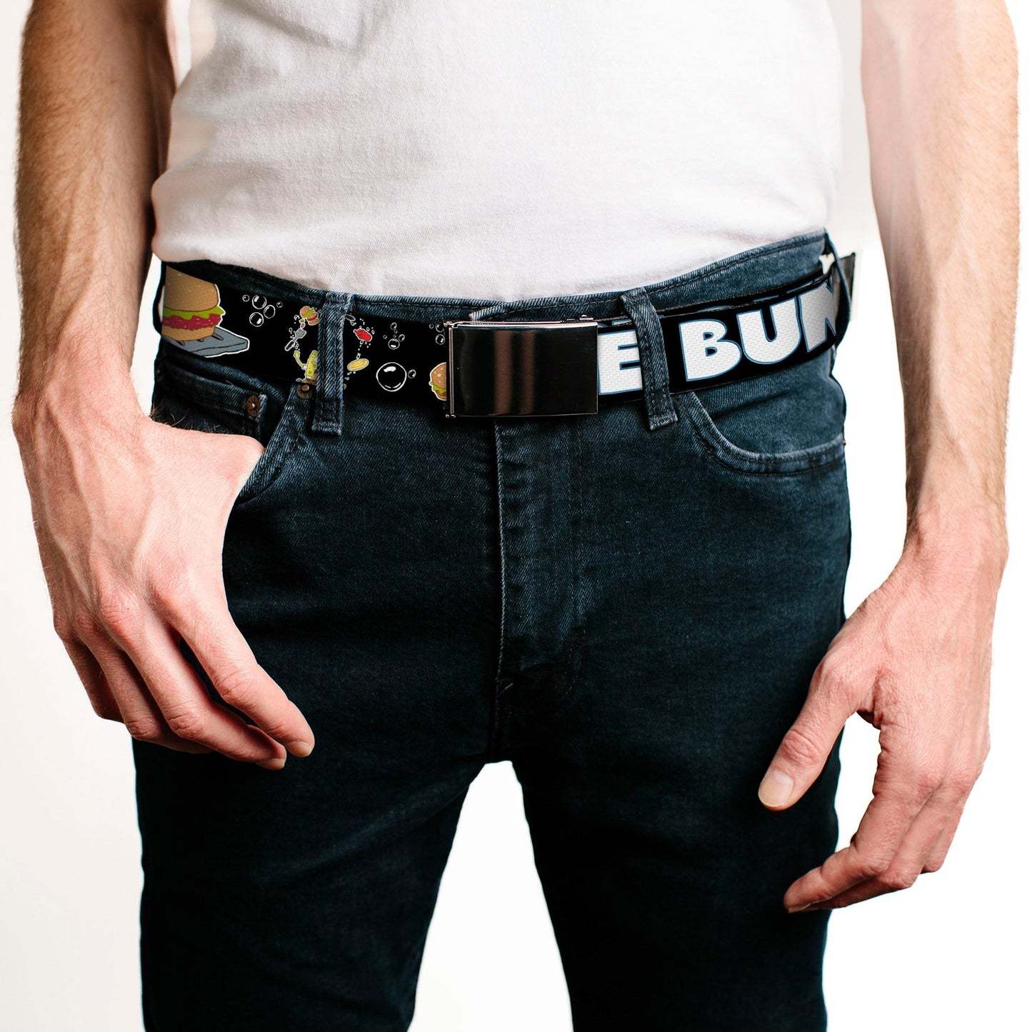 SpongeBob SquarePants Web Belt Krabby Patty NICE BUNS Chrome Buckle Adjustable - Paramount Shop