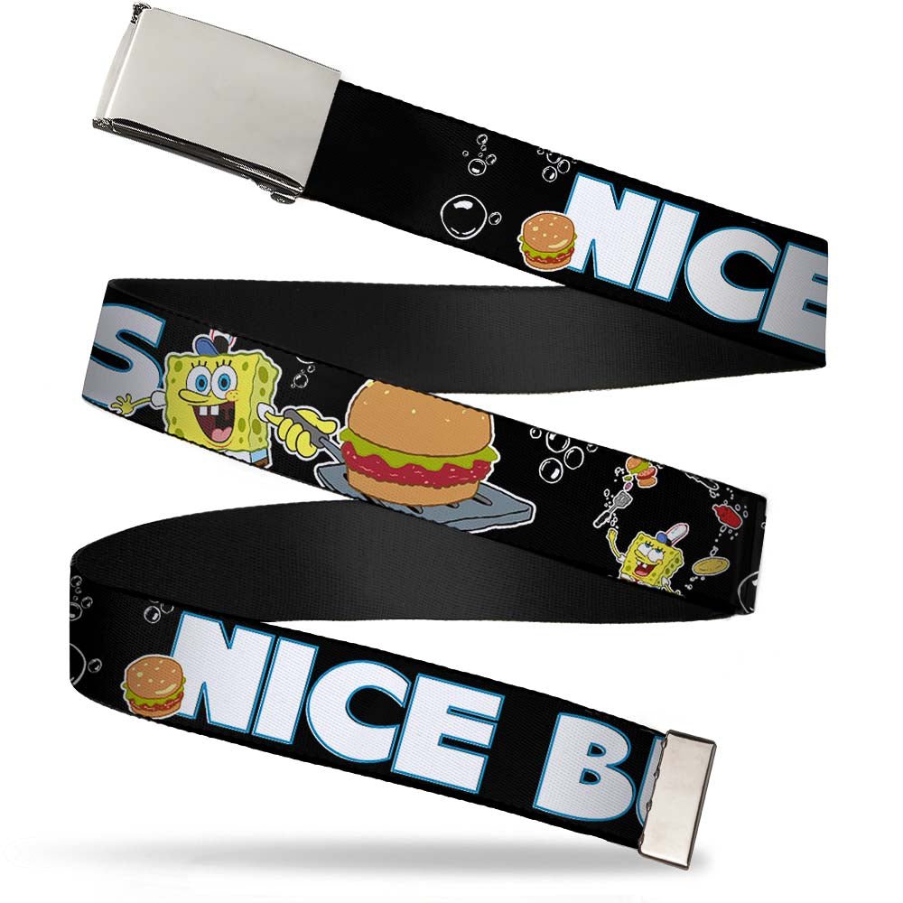 SpongeBob SquarePants Web Belt Krabby Patty NICE BUNS Chrome Buckle Adjustable - Paramount Shop