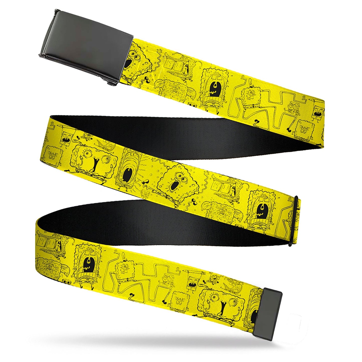 SpongeBob SquarePants Web Belt Poses Collage Blank Black Buckle Yellow/Black Webbing - Paramount Shop