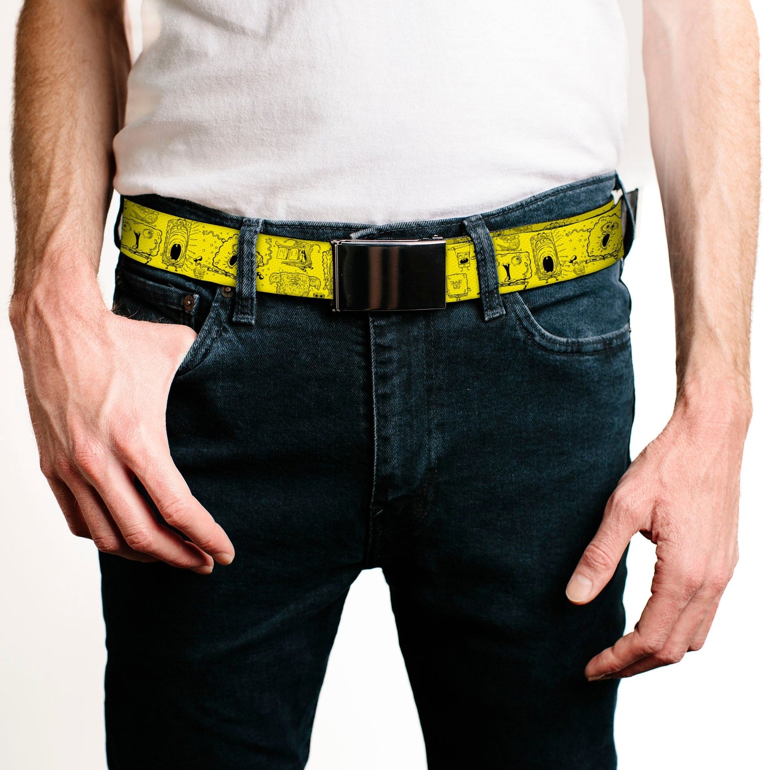 SpongeBob SquarePants Web Belt Poses Collage Blank Black Buckle Yellow/Black Webbing - Paramount Shop