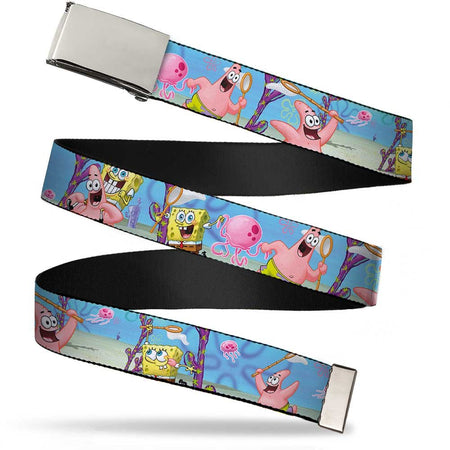 SpongeBob SquarePants Web Belt SpongeBob & Patrick Jellyfishing Chrome Buckle - Paramount Shop