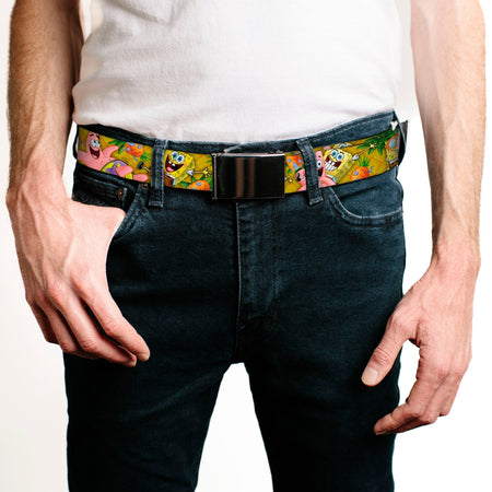 SpongeBob SquarePants Web Belt SpongeBob & Patrick Starfish Poses Pineapple Gold Webbing Black Buckle - Paramount Shop