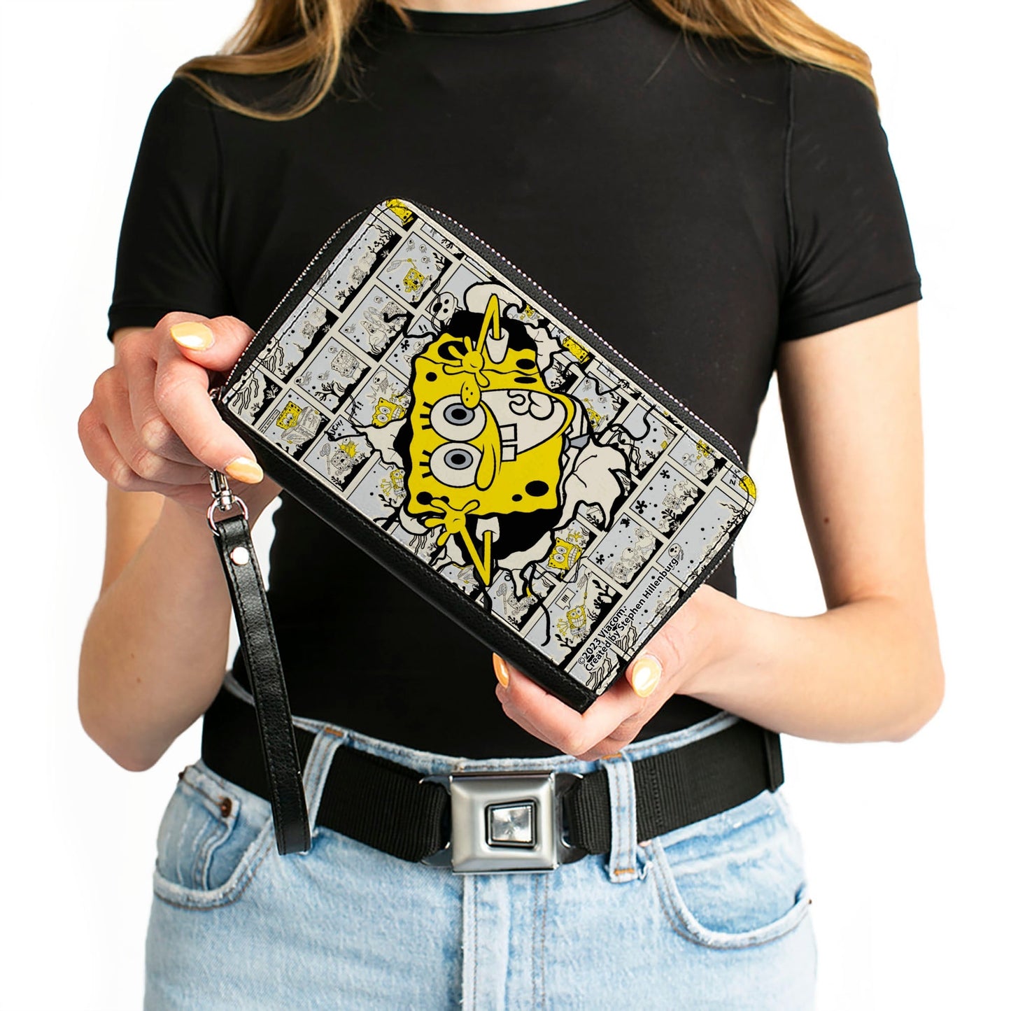 SpongeBob SquarePants Zip Around Wallet Breakthrough Scene Blocks Vegan Leather - Paramount Shop