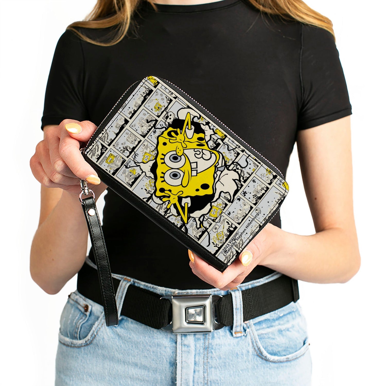 SpongeBob SquarePants Zip Around Wallet Breakthrough Scene Blocks Vegan Leather - Paramount Shop