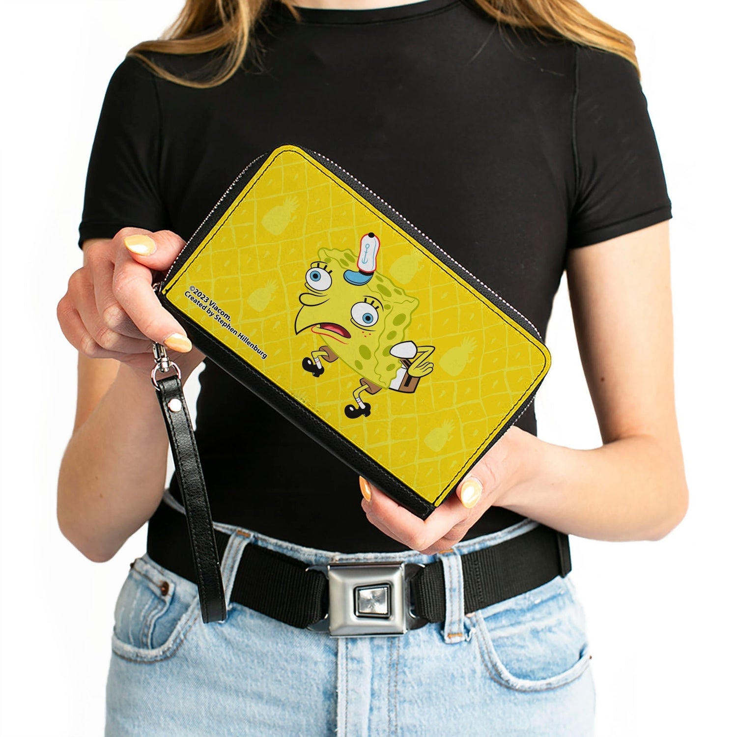SpongeBob SquarePants Zip Around Wallet Mocking Pose Pineapple Yellow Vegan Leather - Paramount Shop