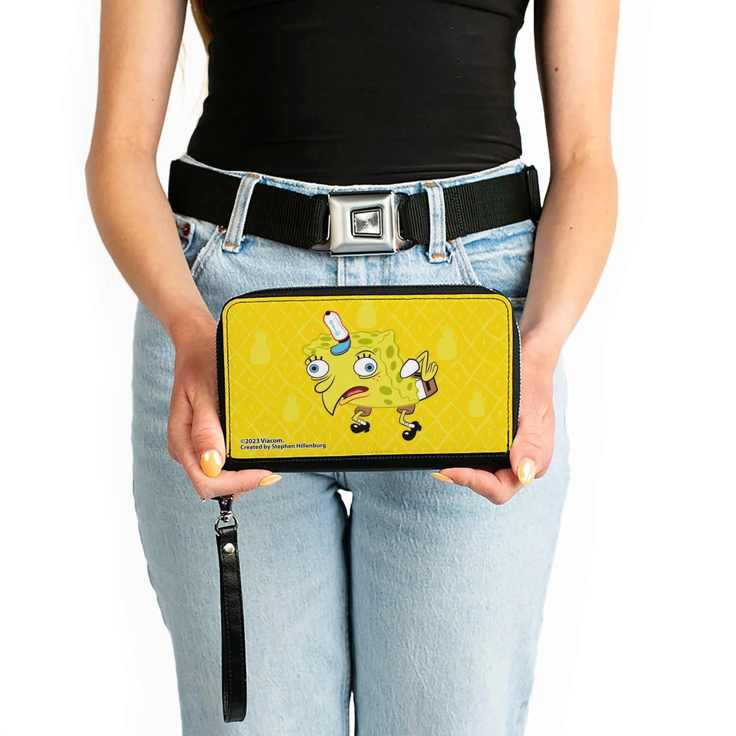 SpongeBob SquarePants Zip Around Wallet Mocking Pose Pineapple Yellow Vegan Leather - Paramount Shop