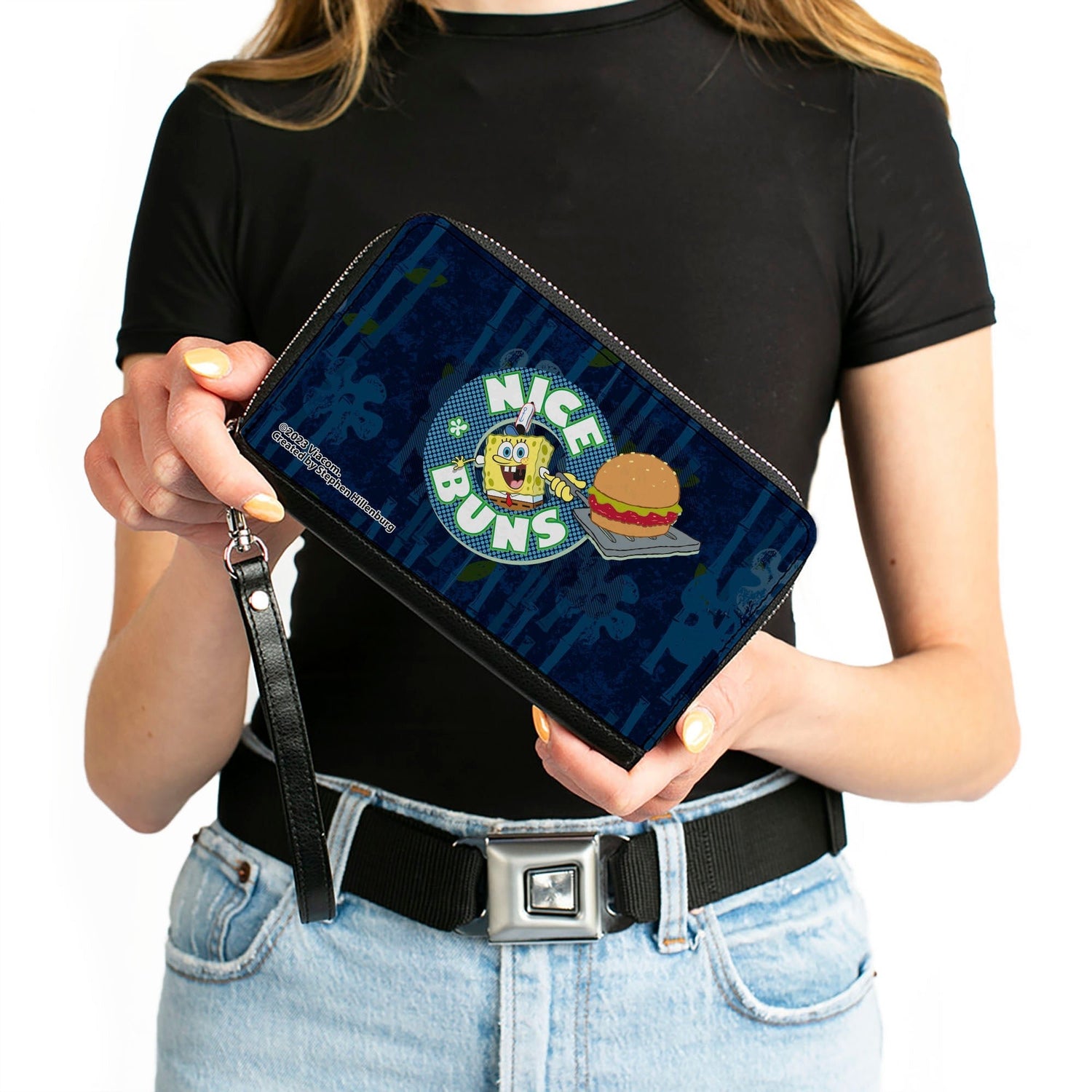 SpongeBob SquarePants Zip Around Wallet NICE BUNS Pose Blues Vegan Leather - Paramount Shop