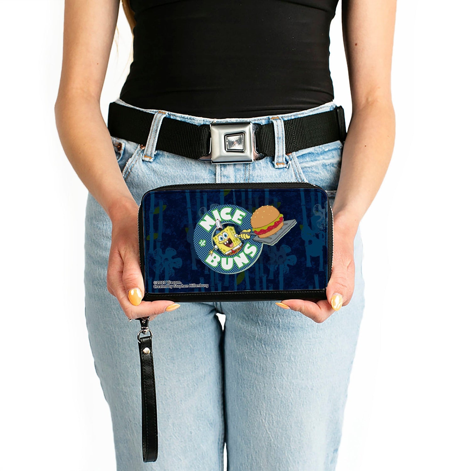 SpongeBob SquarePants Zip Around Wallet NICE BUNS Pose Blues Vegan Leather - Paramount Shop