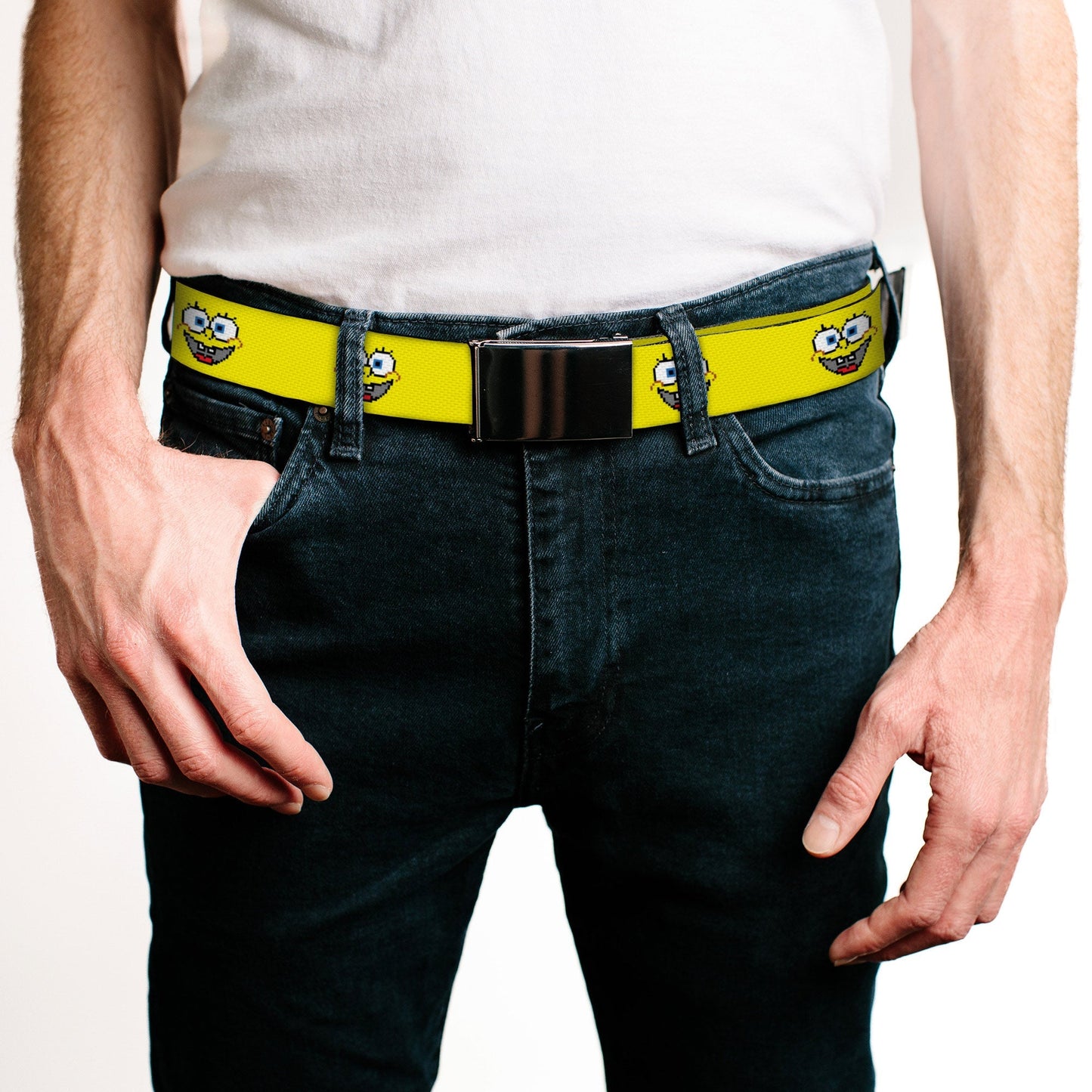 SpongeBob Web Belt 8 - Bit Smile Chrome Buckle Yellow - Paramount Shop