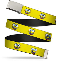 SpongeBob Web Belt 8-Bit Smile Yellow Chrome Buckle Adjustable - Youth 1.0" Reg (Up to 28")